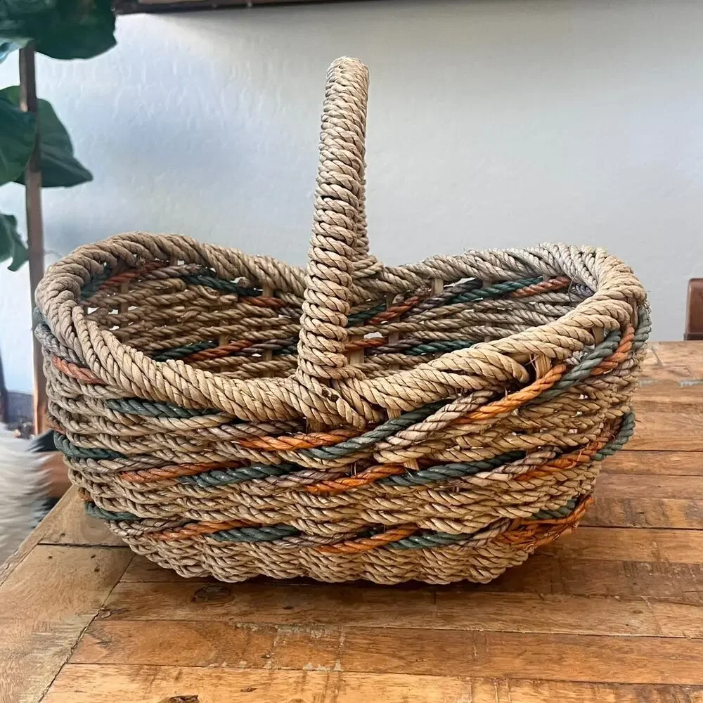 Vintage Woven Rope Wicker Basket 14.5